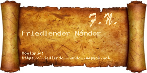 Friedlender Nándor névjegykártya